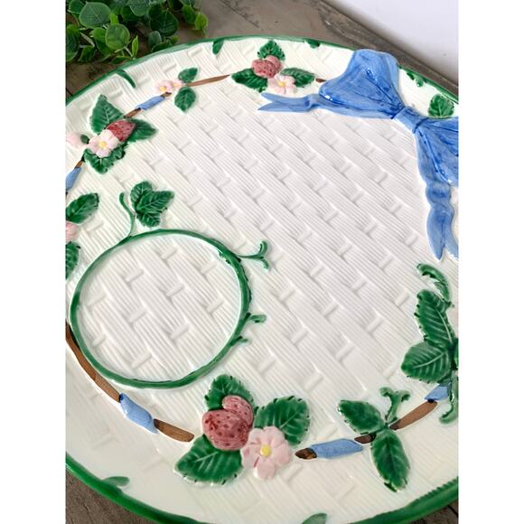 Vintage Haldon Group Japan Ceramic Serving Platter Basketweave Bow Cottagecore - Picture 9 of 12
